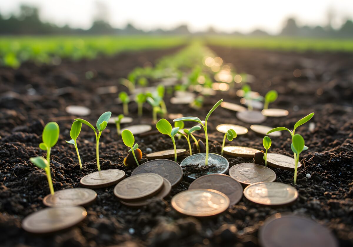 Growing Seeds & Coins Financial Investment in Agriculture, Sustainable Growth Concept.