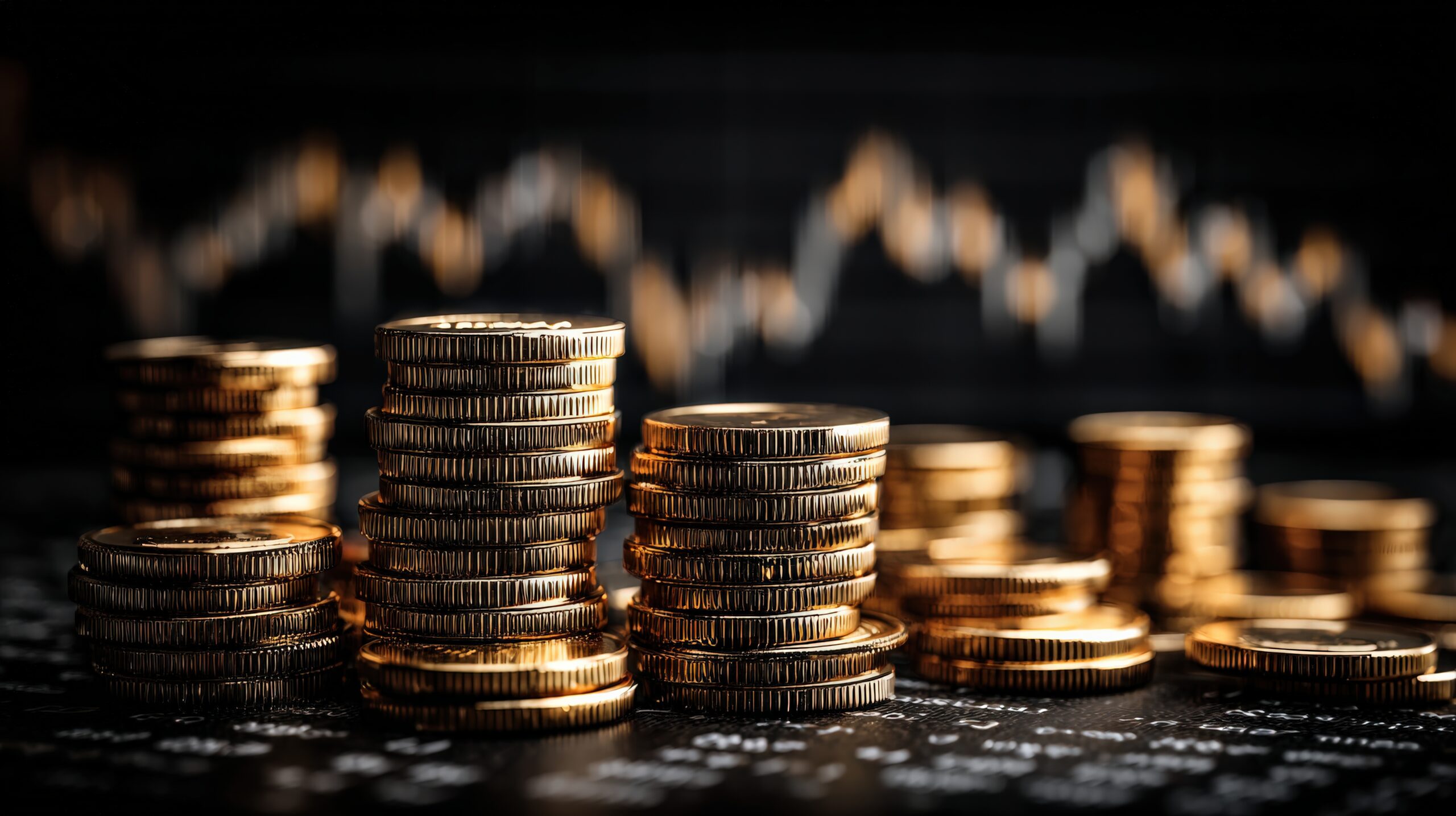 Financial fortitude, represented by stacks of gold coins, is a metaphor for the market's intricate dance, reflecting the ebb and flow of financial trends.