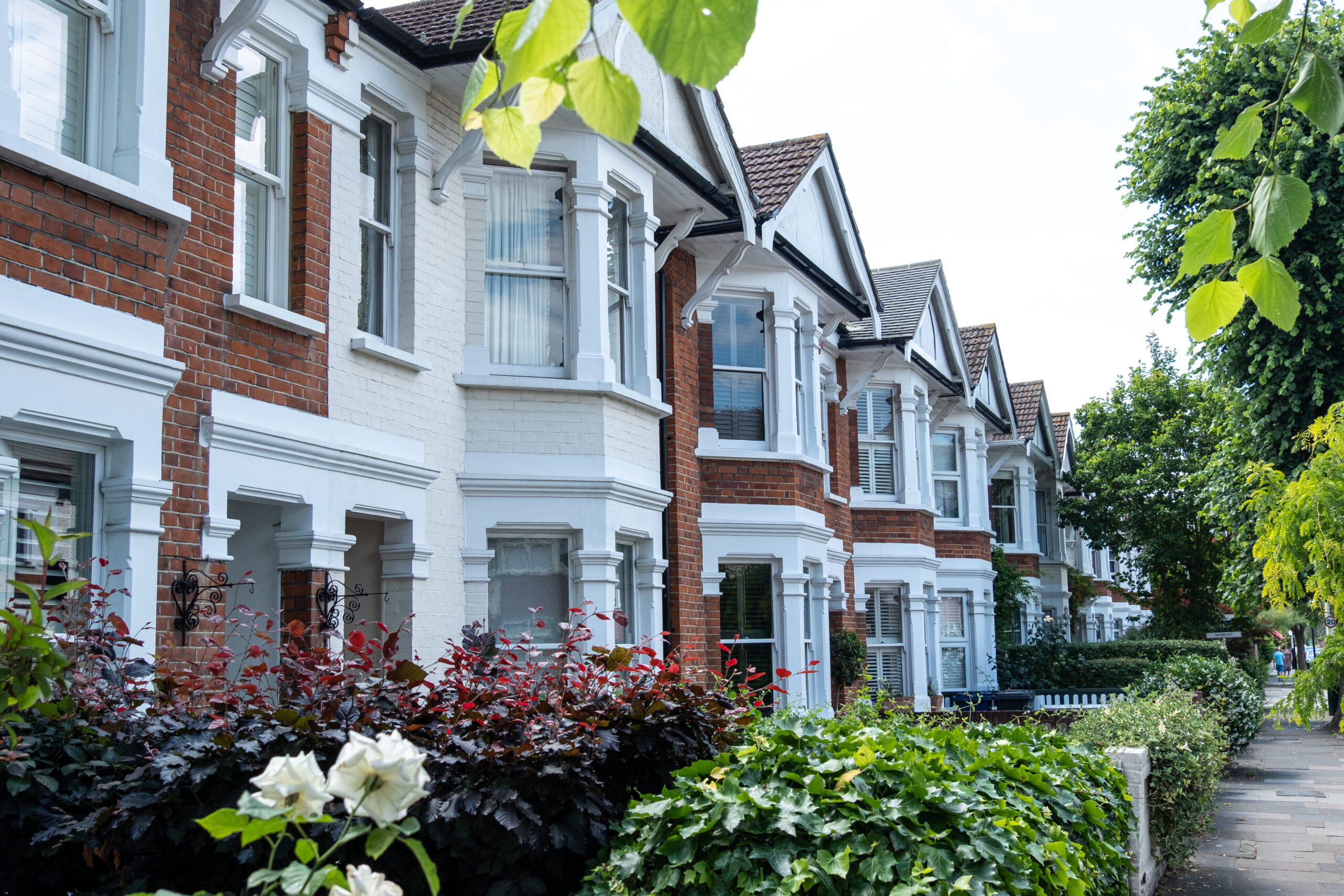 Row of typical British terraced houses