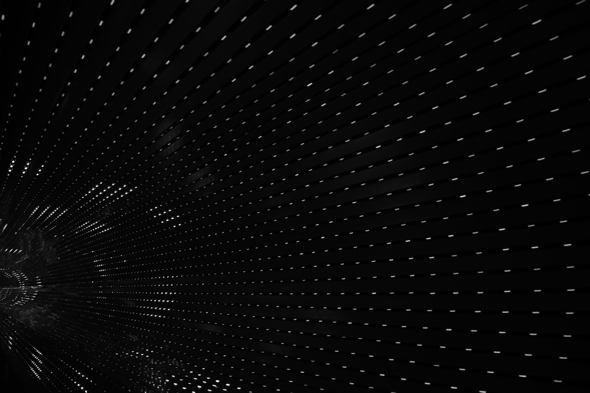 black tunnel interior with white lights